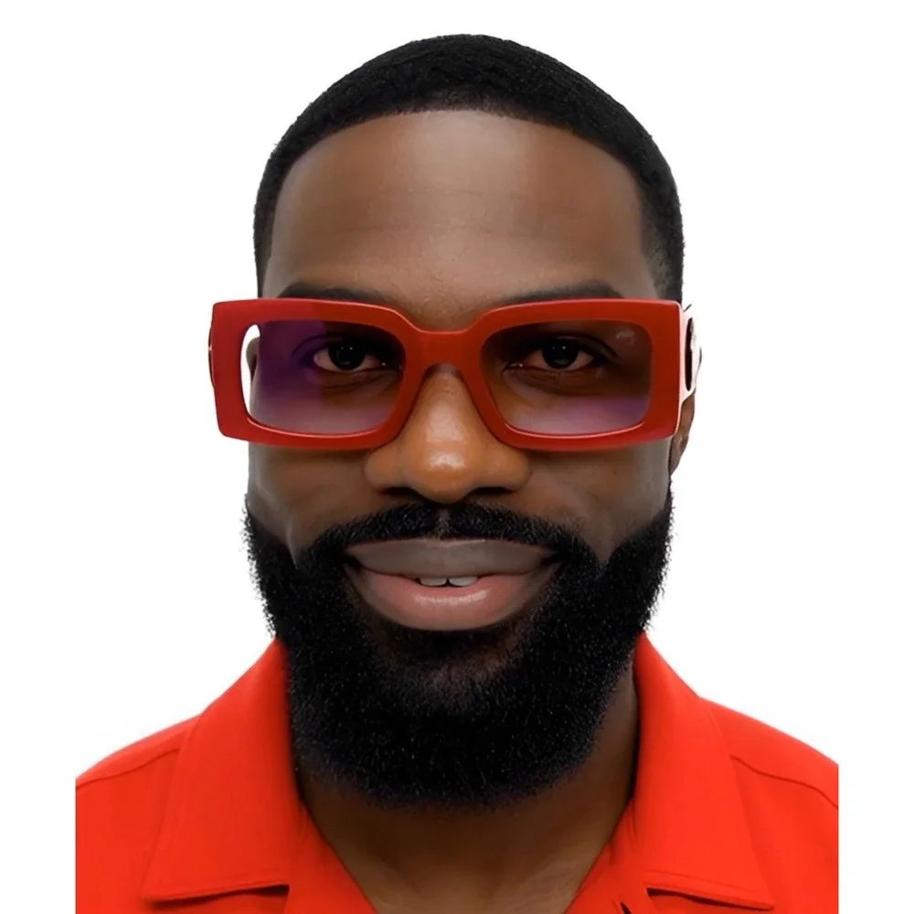Sunglasses‎ Red Frame Gold Accent Square Design Fashion Shades Trendy Lentes New